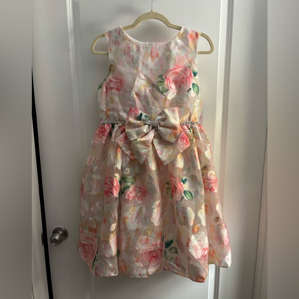 Bonnie Jean Floral Bow-Accent Big Girls Kids Dress - Pink Rose Sz 16 1/2 NWT